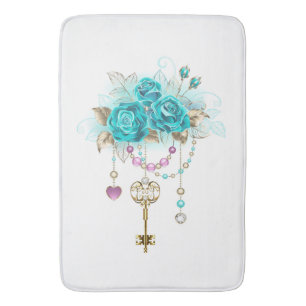 Turquoise Roses with Keys Bath Mat