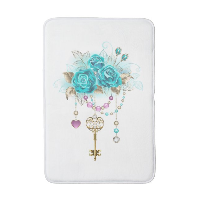 Turquoise Roses with Keys Bath Mat (Front Vertical)