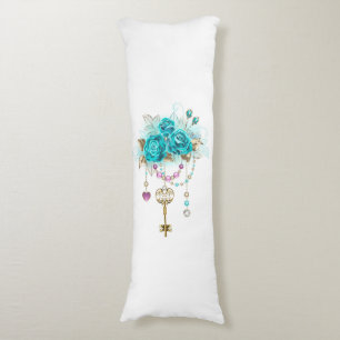 Turquoise Roses with Keys Body Cushion