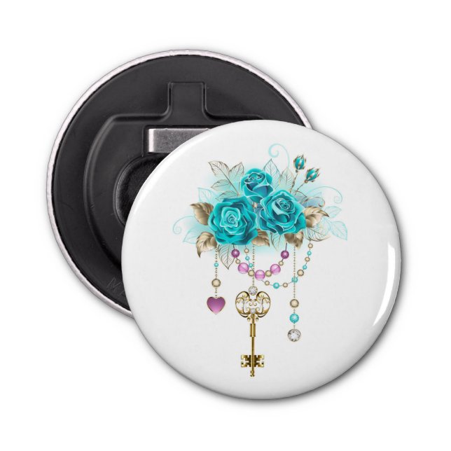 Turquoise Roses with Keys Bottle Opener (Front)
