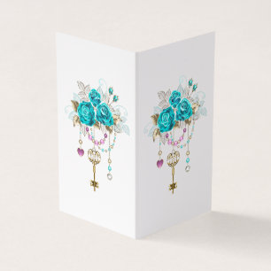 Turquoise Roses with Keys Business Card