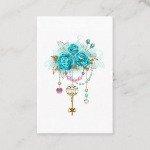 Turquoise Roses with Keys Business Card