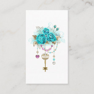 Turquoise Roses with Keys Calling Card