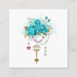 Turquoise Roses with Keys Calling Card
