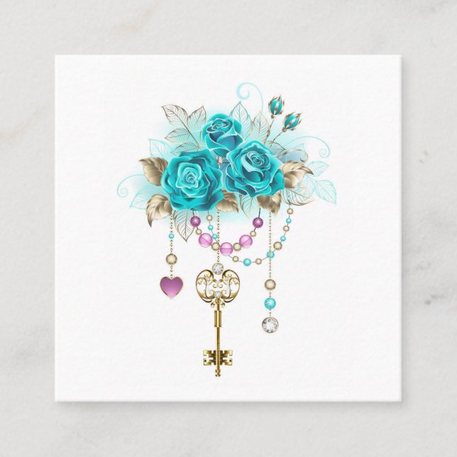 Turquoise Roses with Keys Calling Card (Front)