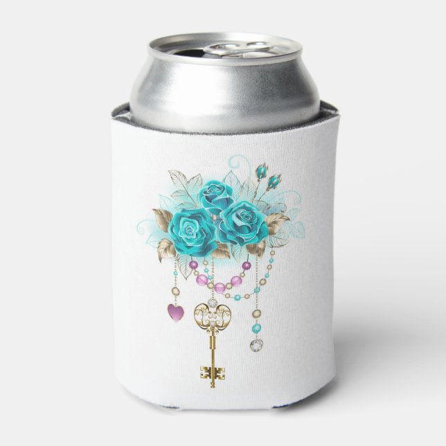 Turquoise Roses with Keys Can Cooler (Can Front)