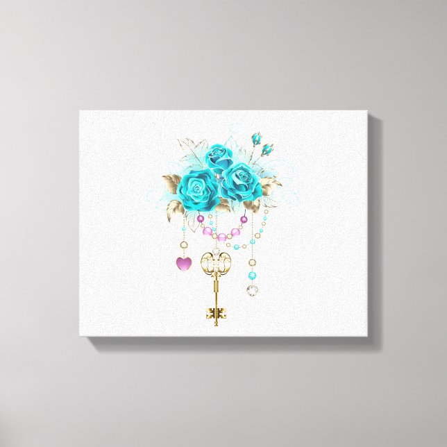 Turquoise Roses with Keys Canvas Print (Front)