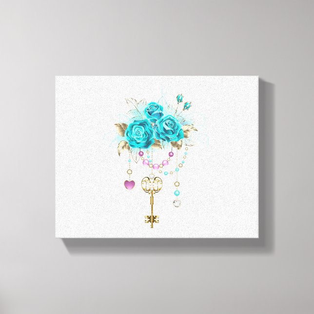Turquoise Roses with Keys Canvas Print (Front)