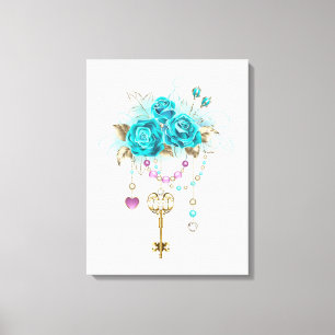 Turquoise Roses with Keys Canvas Print