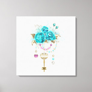 Turquoise Roses with Keys Canvas Print