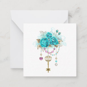 Turquoise Roses with Keys Card