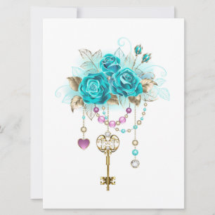 Turquoise Roses with Keys Card