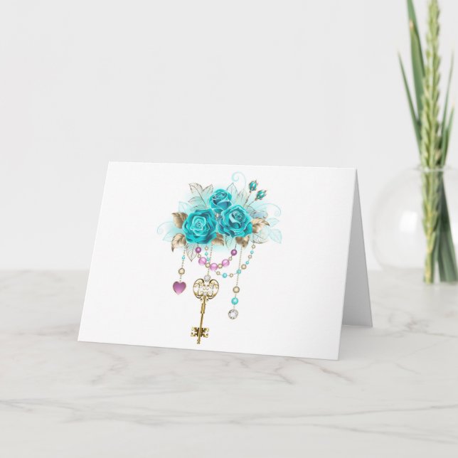 Turquoise Roses with Keys Card (Front)