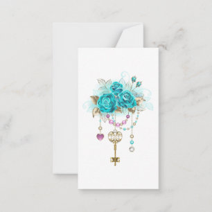Turquoise Roses with Keys Card