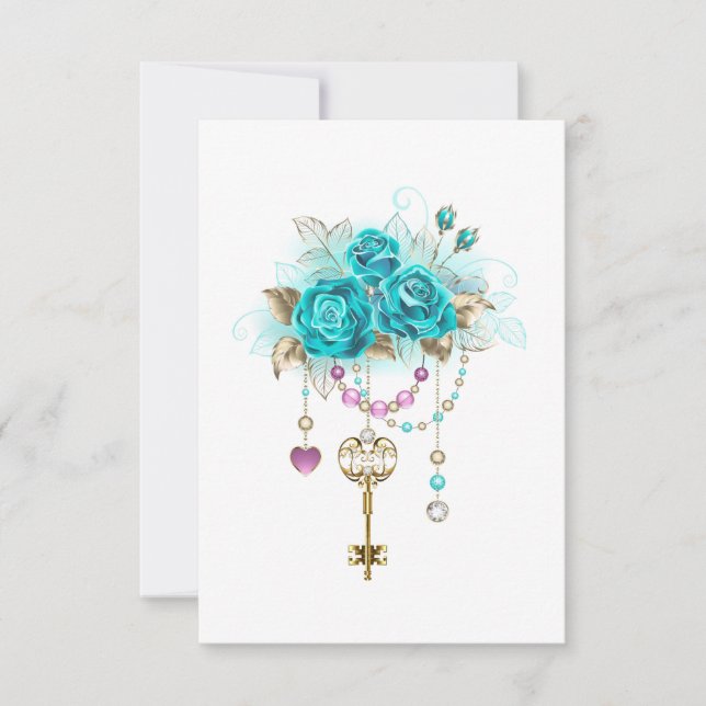 Turquoise Roses with Keys Card (Front)