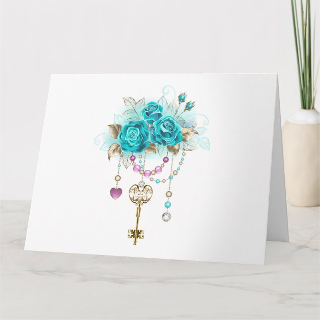 Turquoise Roses with Keys Card (Front)