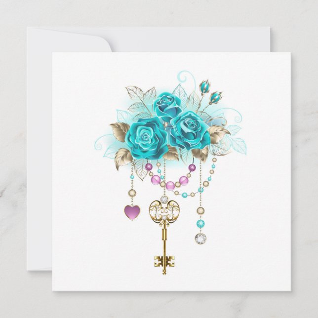 Turquoise Roses with Keys Card (Front)