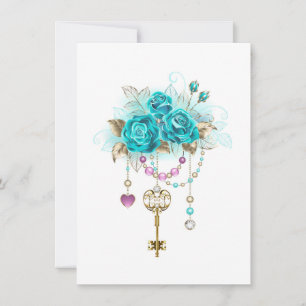 Turquoise Roses with Keys Card
