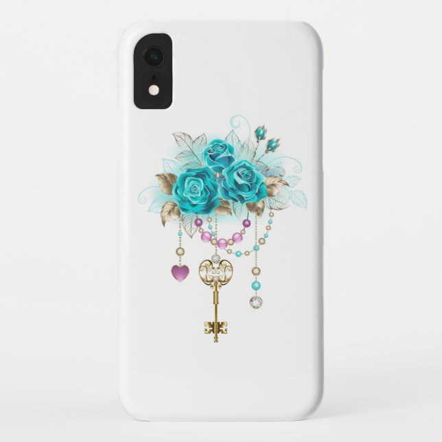 Turquoise Roses with Keys Case-Mate iPhone Case (Back)