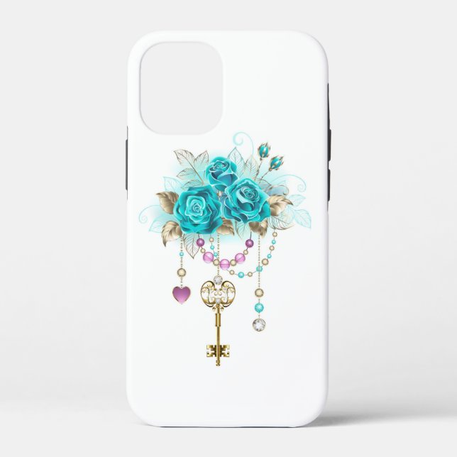 Turquoise Roses with Keys Case-Mate iPhone Case (Back)