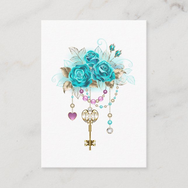 Turquoise Roses with Keys Enclosure Card (Front)