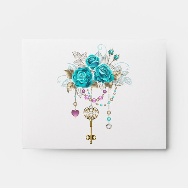 Turquoise Roses with Keys Envelope (Front)