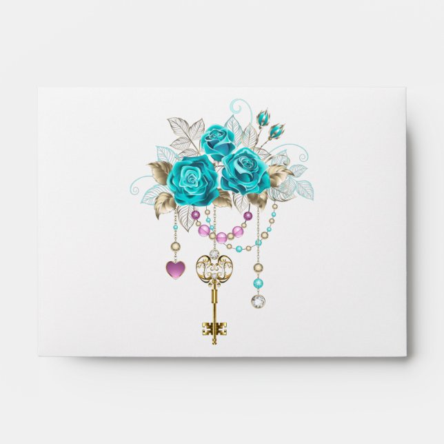 Turquoise Roses with Keys Envelope (Front)