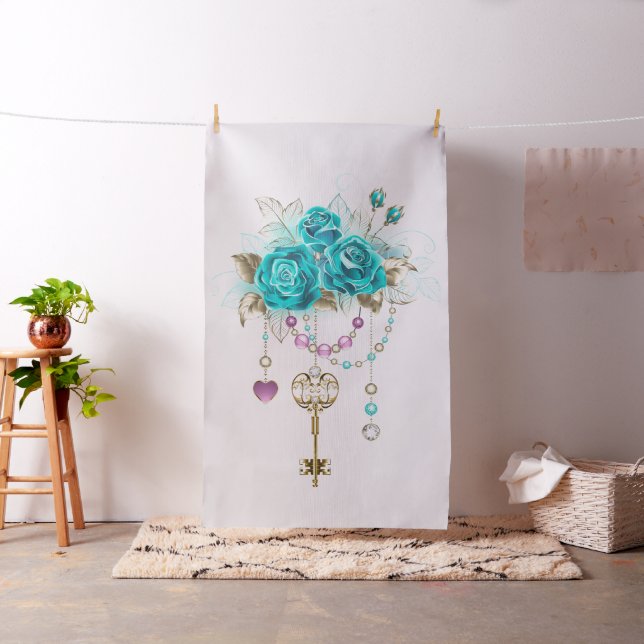Turquoise Roses with Keys Fabric (In Situ)