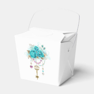 Turquoise Roses with Keys Favour Box