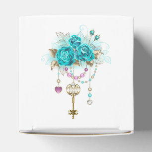 Turquoise Roses with Keys Favour Box