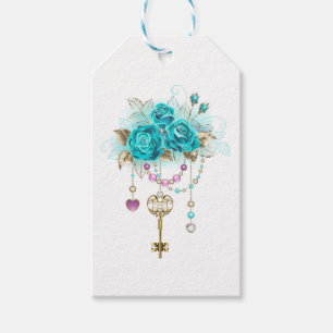 Turquoise Roses with Keys Gift Tags