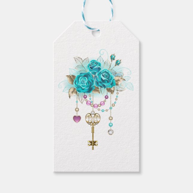 Turquoise Roses with Keys Gift Tags (Front)