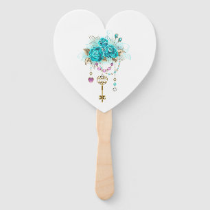 Turquoise Roses with Keys Hand Fan