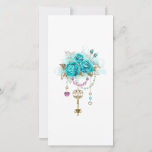 Turquoise Roses with Keys Holiday Card