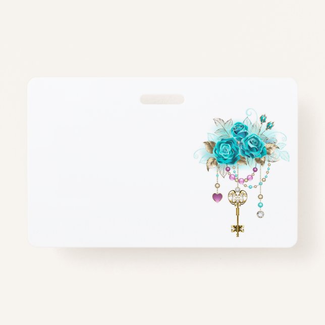 Turquoise Roses with Keys ID Badge (Front)