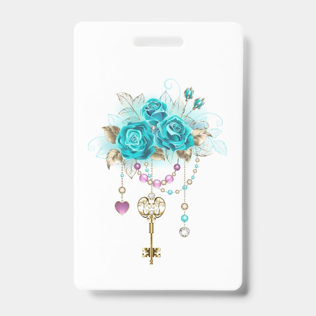 Turquoise Roses with Keys ID Badge (Front)