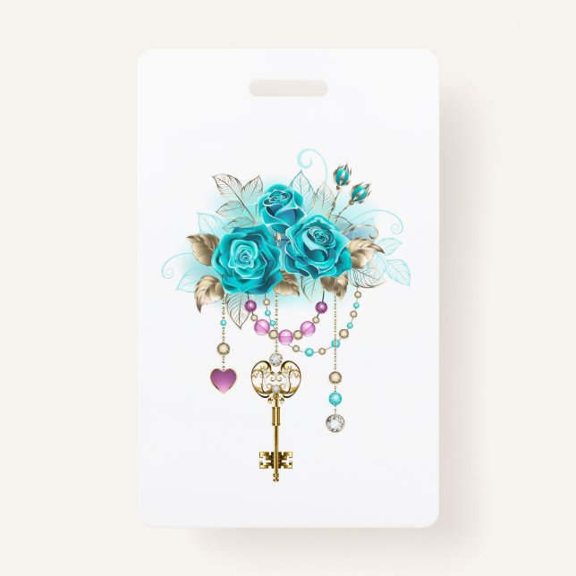 Turquoise Roses with Keys ID Badge (Front)