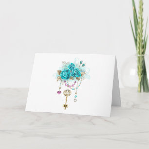 Turquoise Roses with Keys Invitation