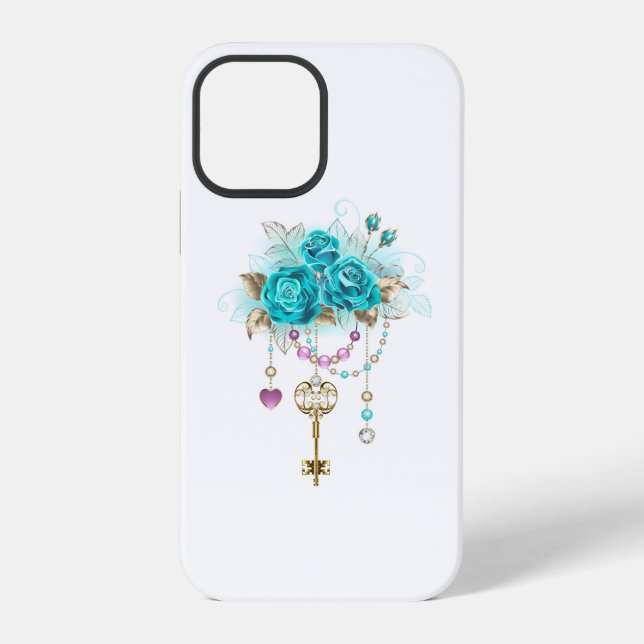 Turquoise Roses with Keys iPhone Case (Back)