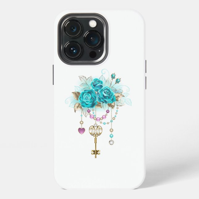 Turquoise Roses with Keys iPhone Case (Back)