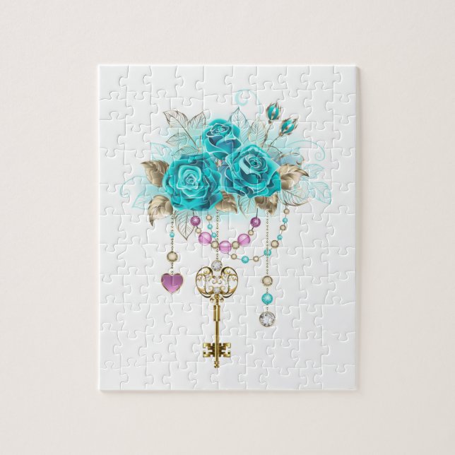 Turquoise Roses with Keys Jigsaw Puzzle (Vertical)