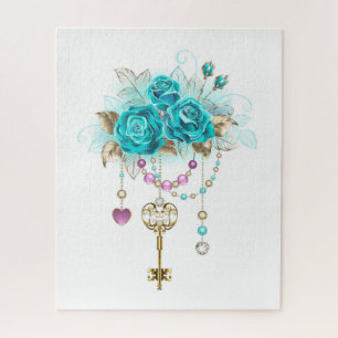 Turquoise Roses with Keys Jigsaw Puzzle