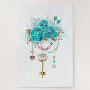 Turquoise Roses with Keys Jigsaw Puzzle