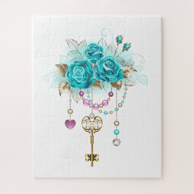 Turquoise Roses with Keys Jigsaw Puzzle (Vertical)