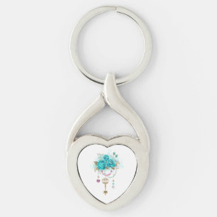 Turquoise Roses with Keys Key Ring