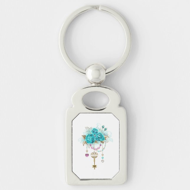 Turquoise Roses with Keys Key Ring (Front)