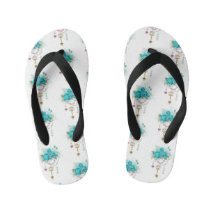 Turquoise Roses with Keys Kid's Flip Flops