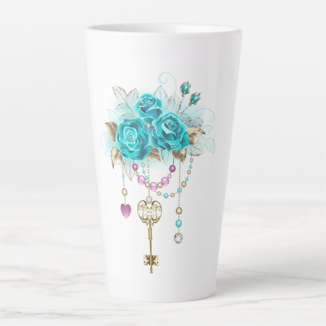 Turquoise Roses with Keys Latte Mug (Front)