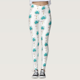 Turquoise Roses with Keys Leggings