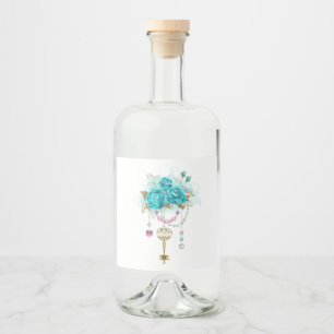 Turquoise Roses with Keys Liquor Bottle Label